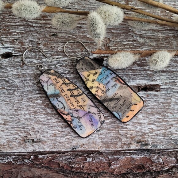 Colourful Handpainted Paper Drop Earrings - Picture 2 of 6